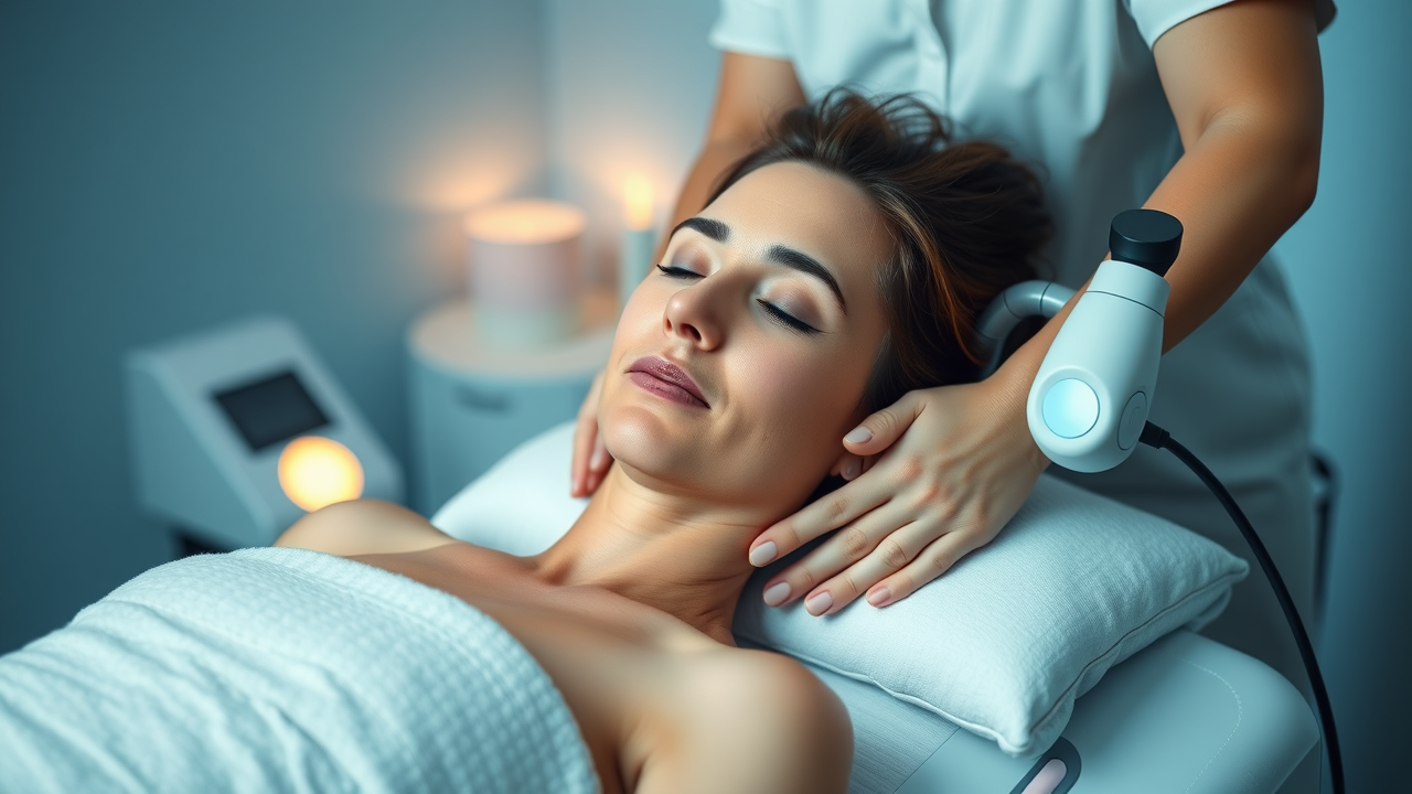 Client receiving lymphatic drainage therapy in modern spa setting