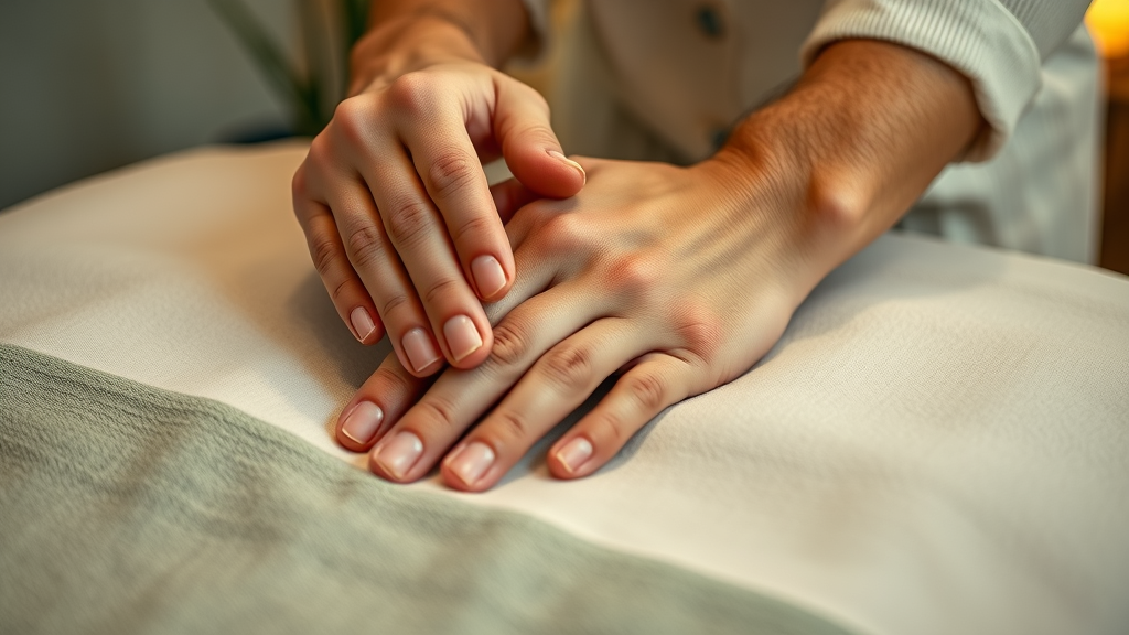 Close-up of hands performing deep tissue massage showing muscle engagement