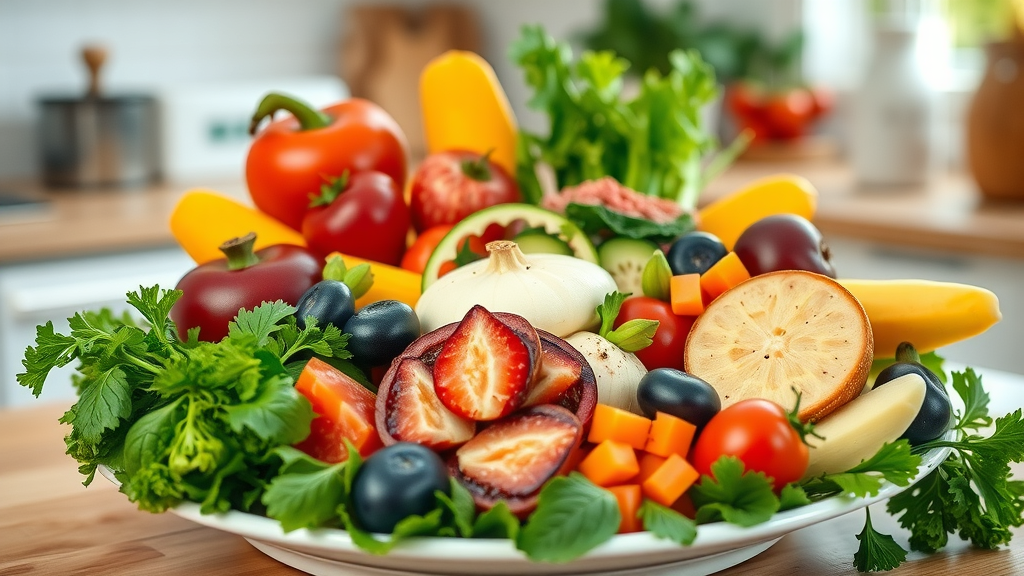 Balanced nutrition plate with probiotics and enzyme supplements supporting detoxification