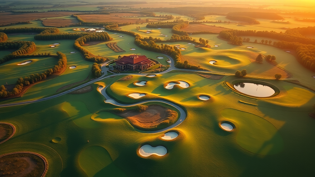 Apple Valley Golf Evolution drone aerial view of course layout at golden hour