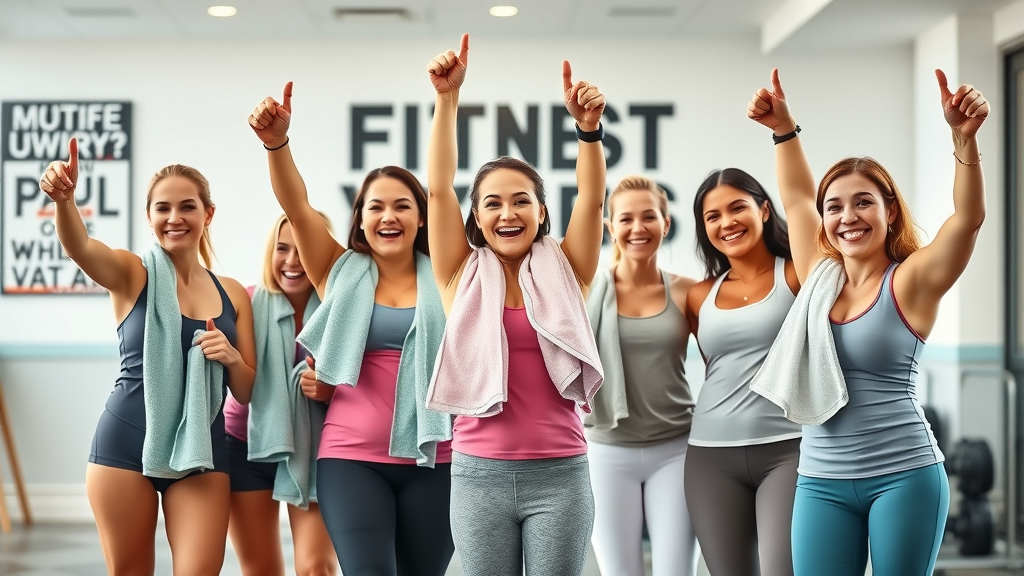 Group of empowered women celebrating successful fitness session led by women