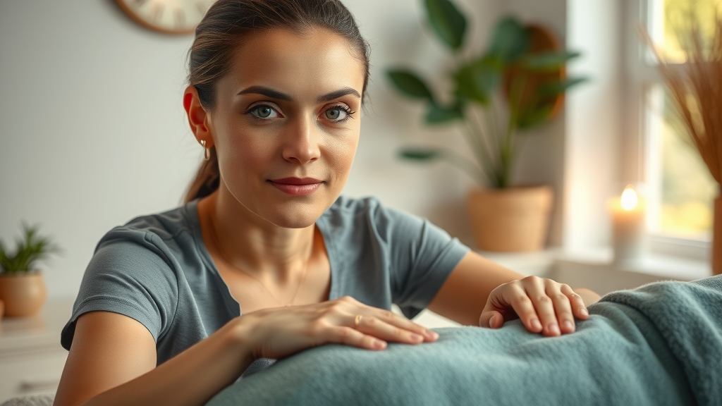 Calm massage therapist performing therapeutic massage showing professional massage modalities