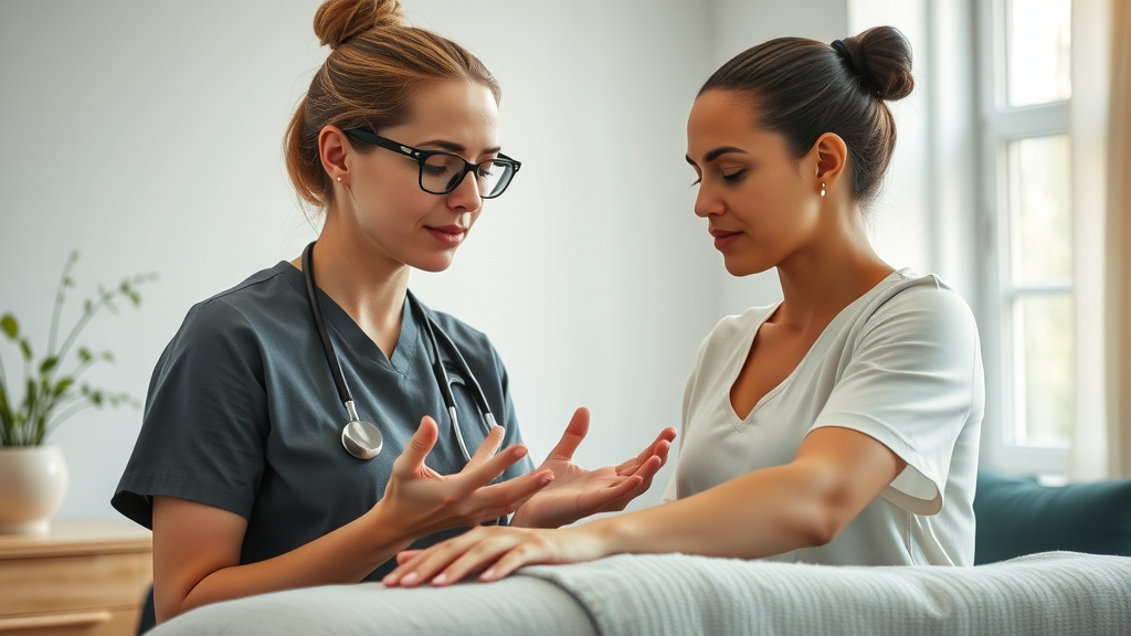 Therapist consulting client to tailor therapeutic massage benefits effectively