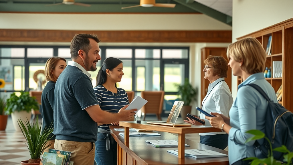 Apple Valley Golf Evolution - friendly staff answering visitor questions at information desk