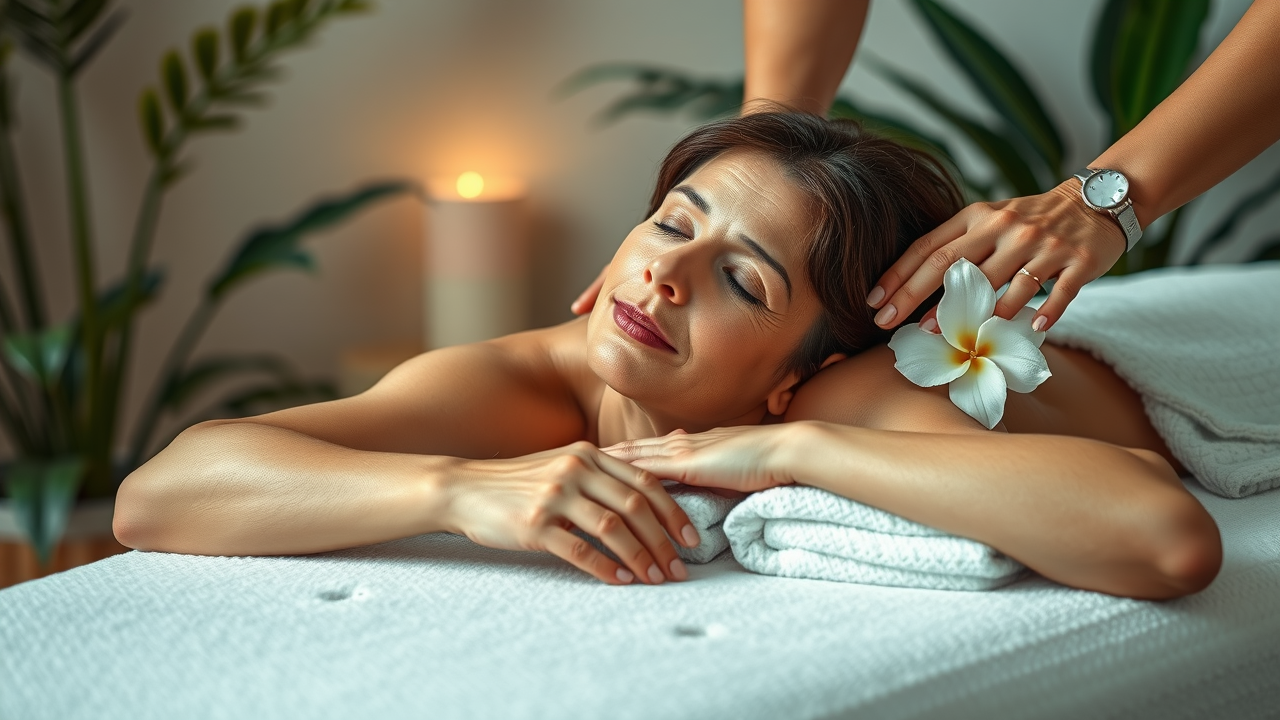 Middle-aged woman receiving massage supporting massage lymphatic system for health benefits