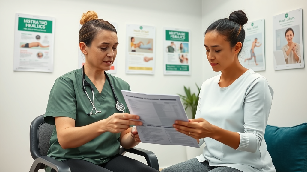 Massage therapist and client discussing modalities during consultation coaching