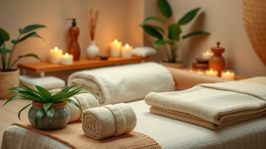 Inviting massage setting showing tranquil ambiance and organized spa essentials highlighting massage modalities