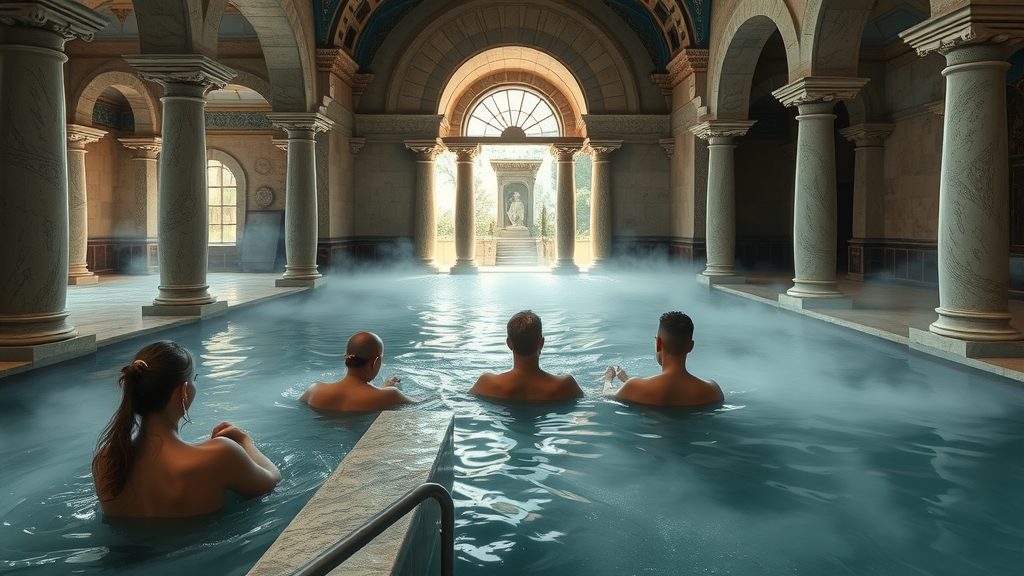Luxurious ancient spa scene illustrating historical massage benefits