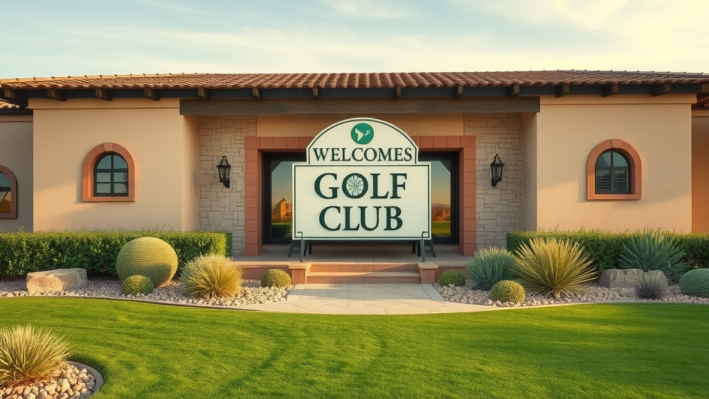 Apple Valley Golf Evolution - inviting golf course entrance with golf club sign and manicured lawn