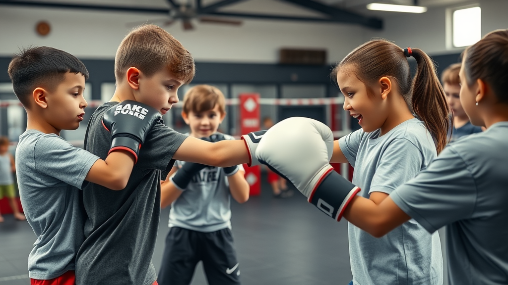 Kids developing confidence through boxing under coach