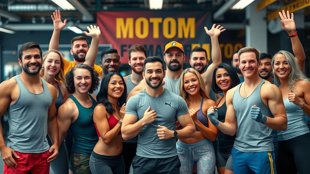 Diverse group of gym members celebrating success due to excellent gym customer service