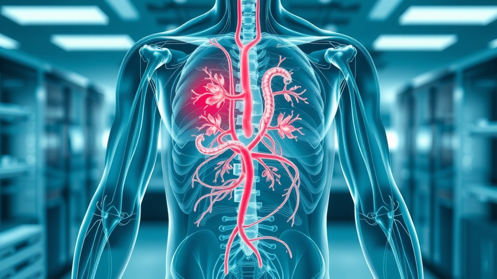 Modern medical illustration of human lymphatic and circulatory systems related to massage benefits
