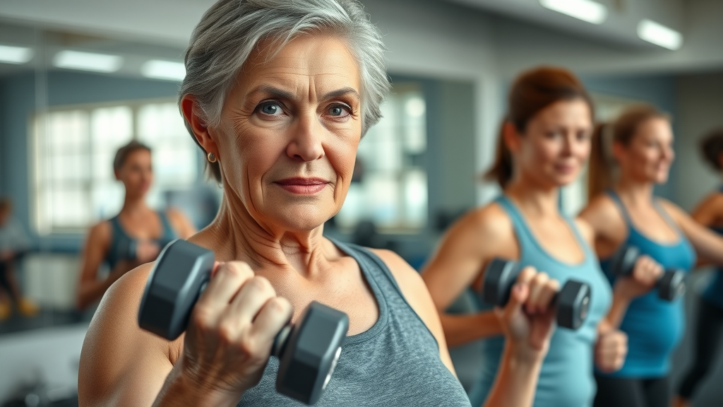 Senior woman participating in strength training as advised by women
