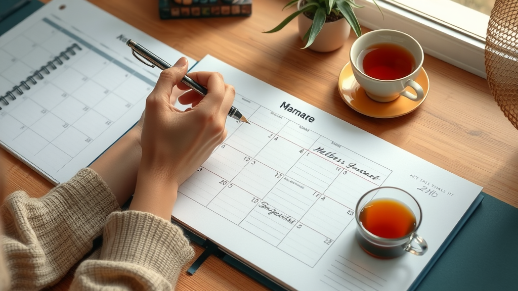 Peaceful routine with organized planner marking massage appointments for health benefits of massage