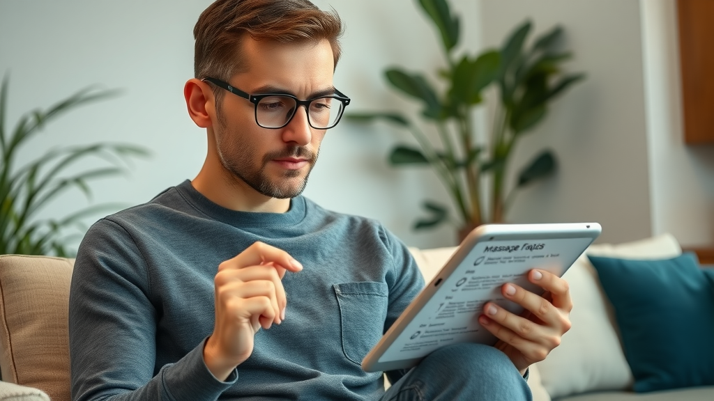 Client reading FAQs on therapeutic massage benefits