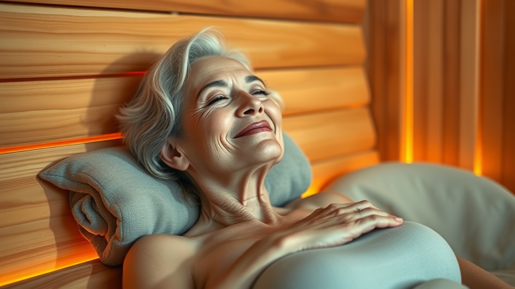 Healthy woman relaxing in far-infrared sauna after integrative detoxification therapies