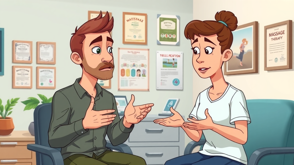 Two people discussing massage therapy addressing misconceptions about benefits of massage