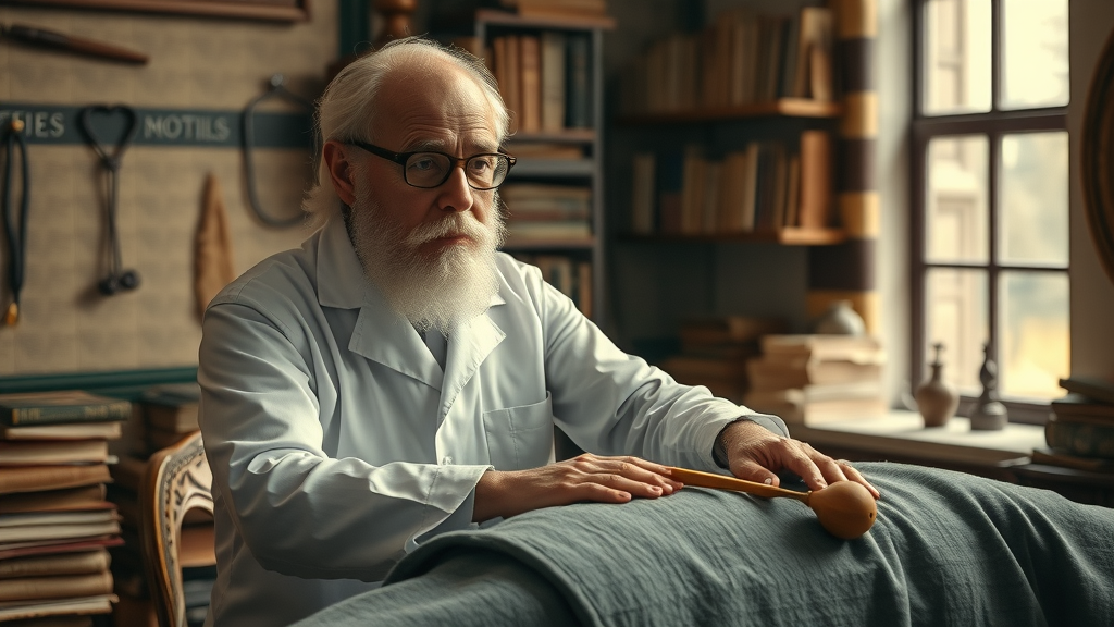 Historic doctor performing massage therapy showing early history and benefits of massage
