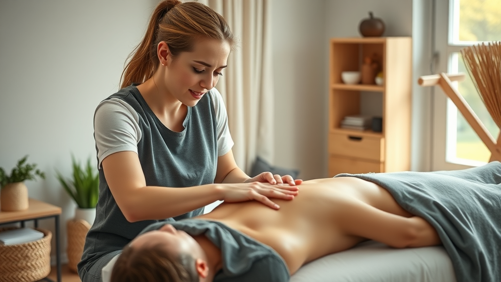 Professional massage therapist working in home studio exemplifying success in massage therapy practice