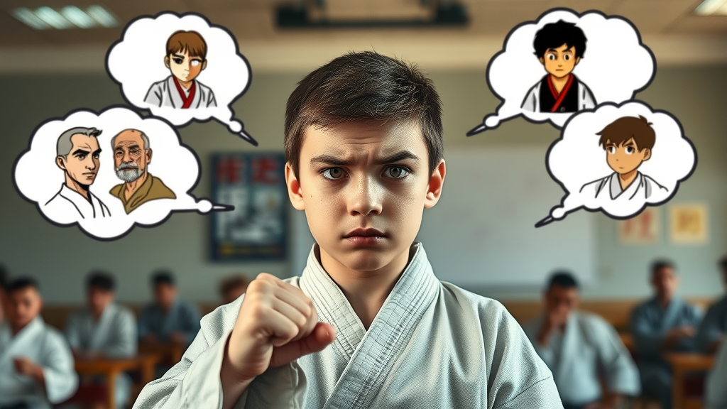 Confused martial arts student visualizing common stereotypes and myths about martial arts training