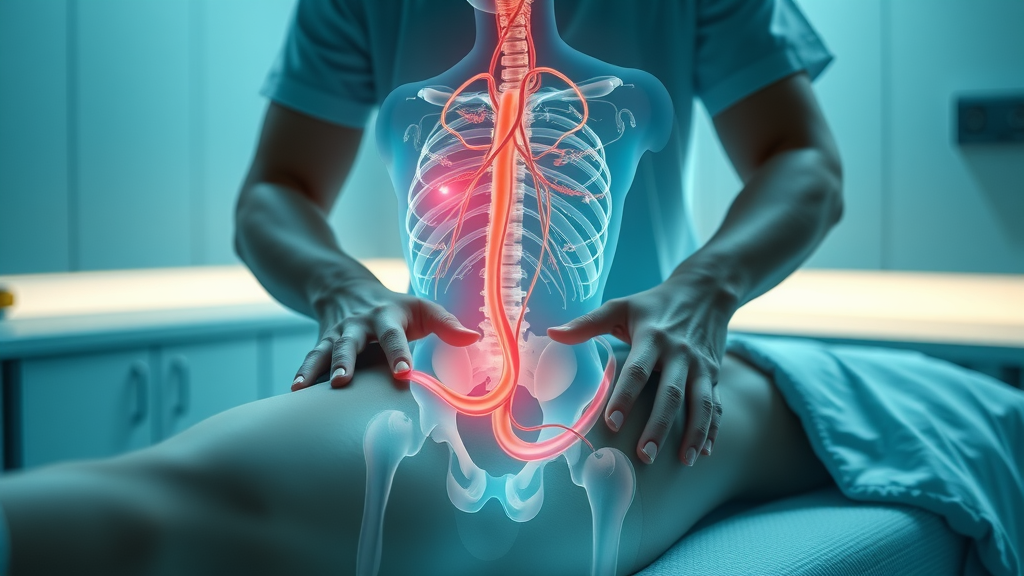 Scientific visualization showing therapeutic massage benefits on lymphatic and circulatory systems