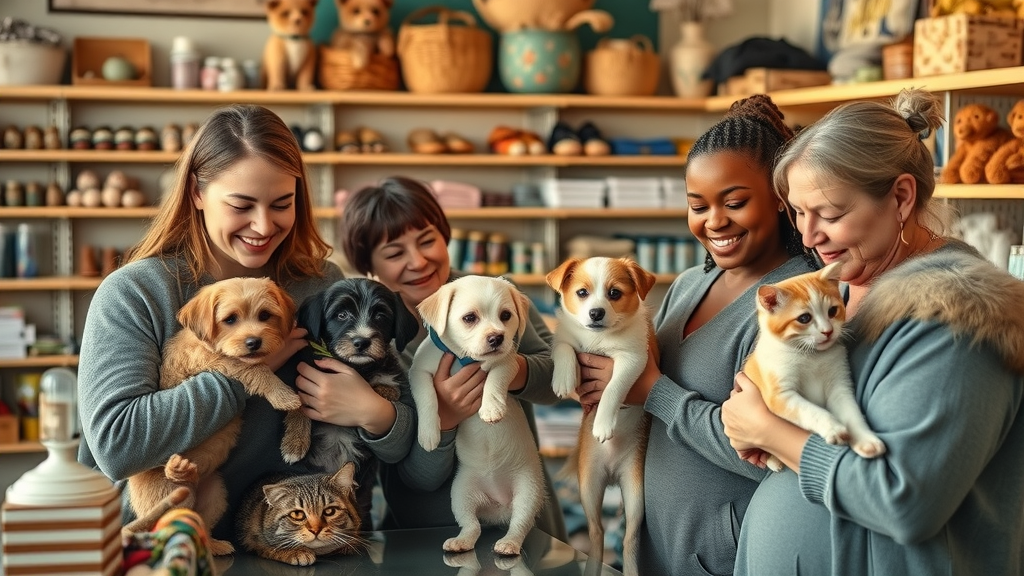 Pet Partners Boutique &amp; Thrift Shop volunteers caring for rescue pets at the store