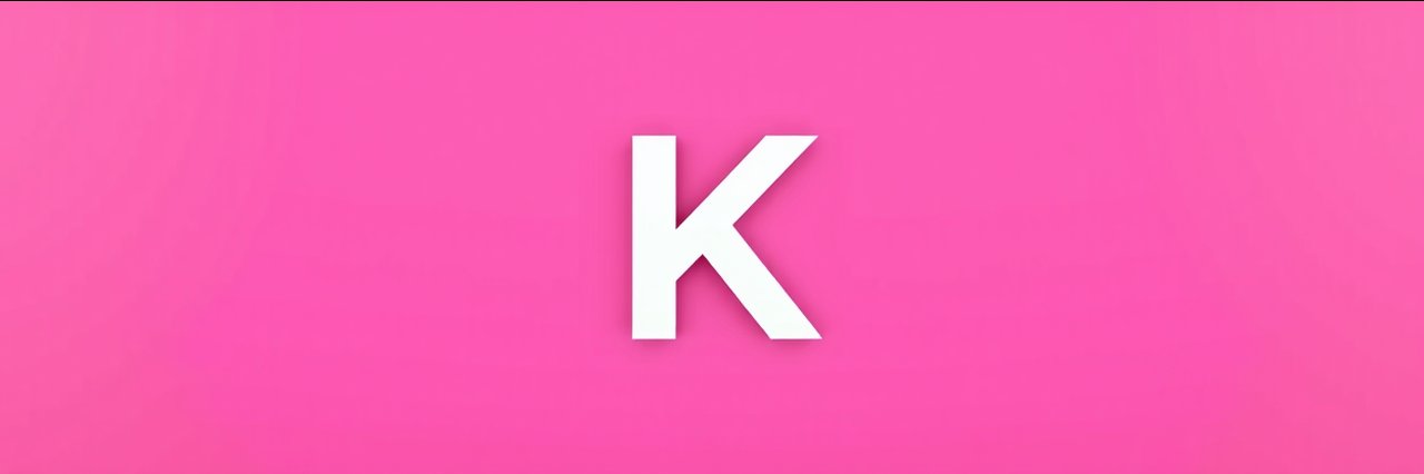 Minimalistic bold pink background with white K for king &amp; queen lobster rolls logo