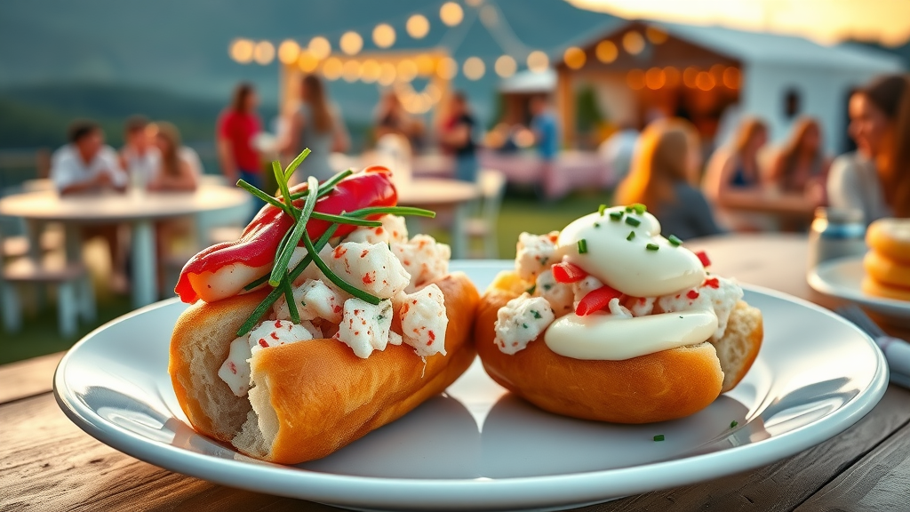 King &amp; queen lobster rolls served at a vibrant mountain festival event