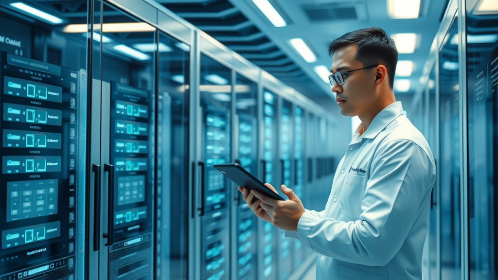 AI pro refrigeration system with smart sensors and technician in server room