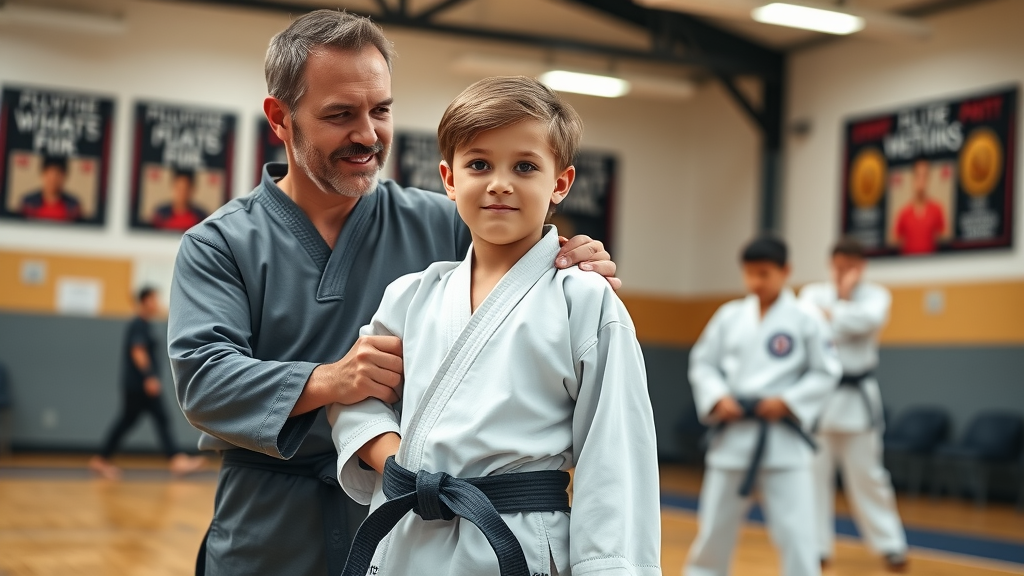Young student and coach training at high desert fight club for confidence.