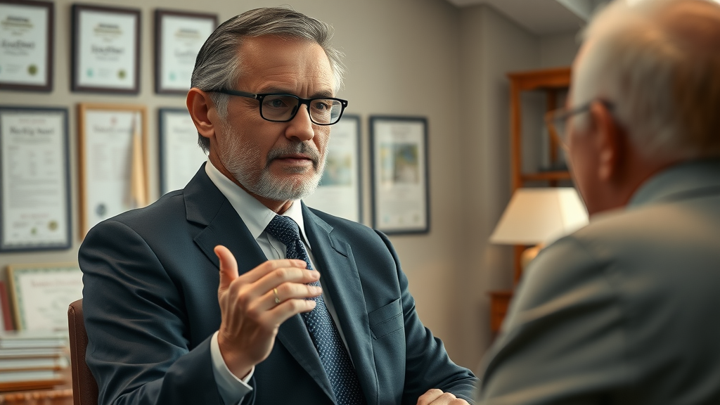 Wallin & Karich criminal defense attorney advising concerned client family in office